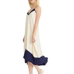 Colorblock Slip Midi Dress Navy Cream High Low Racerback Luxely NWT Size 6
